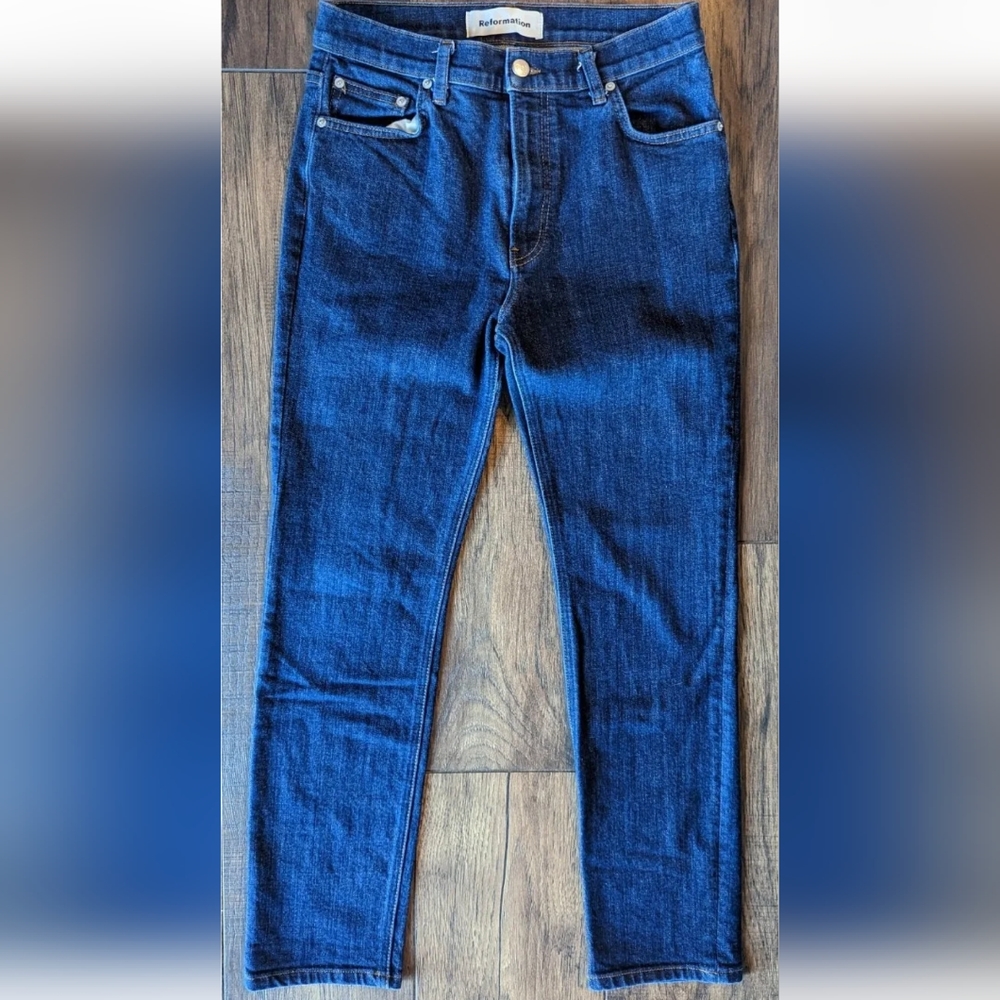 Reformation Women's Petite Hepburn High Rise Skinny Jeans - Dark Wash Size 27.